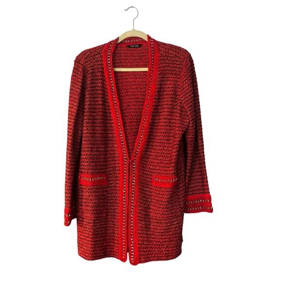 Exclusively Misook Red Black Cardigan Chain Link Knit Jacket NO Size Tag 1X? - Picture 2 of 10